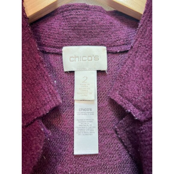 Chico's Women's Wool Blend Overcoat Long Sleeve Stretch Size 2 Burgundy Pockets - Picture 3 of 11